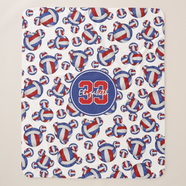 Couverture Sherpa motif volleyballs blanc et bleu (Devant)