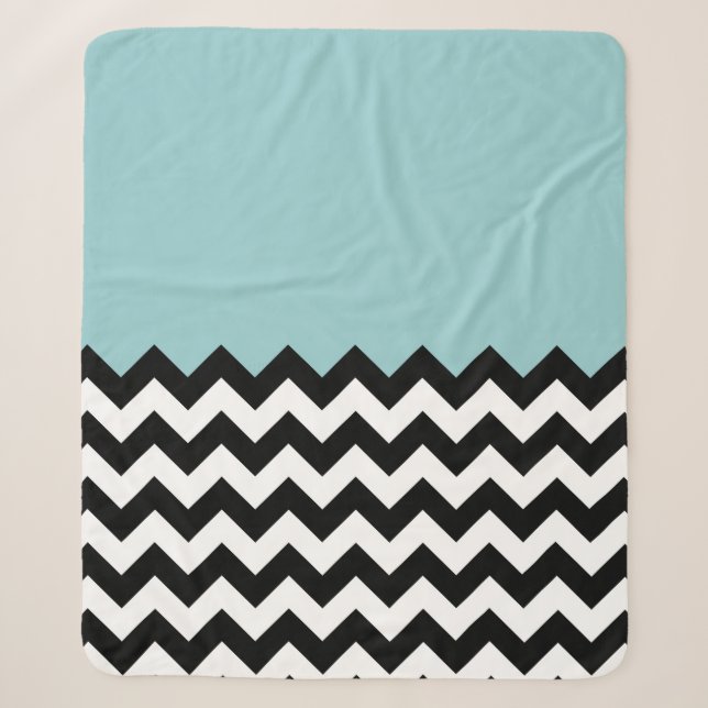 Couverture Sherpa Motif Zigzag noir et blanc, Chevron, Bleu (Devant)