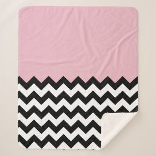 Couverture Sherpa Motif Zigzag noir et blanc, Chevron, rose