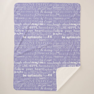 Couverture Sherpa Mots d'inspiration violets blancs Noël