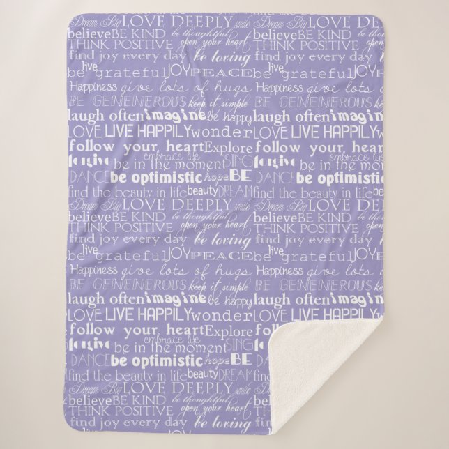 Couverture Sherpa Mots d'inspiration violets blancs Noël (Devant)