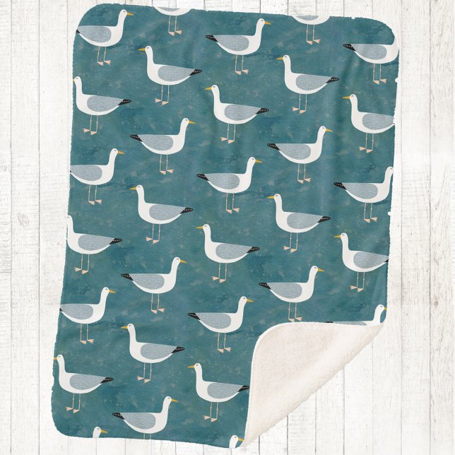 Couverture Sherpa Mouettes marines (Seagull bird sherpa fleece blanket)
