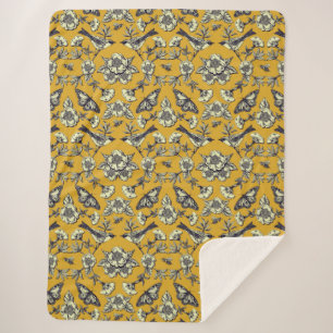 Couverture Sherpa Moutarde Jaune et Oiseaux de la Marine, Papillons