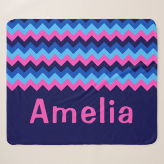 Couverture Sherpa Moyenne Monogramme Chevron Bleu