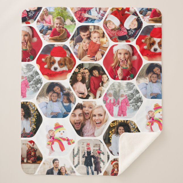 Couverture Sherpa Multi Photo Collage Simple Moderne Hexagon Motif (Devant)