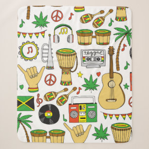 Couverture Sherpa Musical instruments seamless pattern. Reggae backg