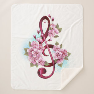 Couverture Sherpa Musical treble clef notes with sakura flowers