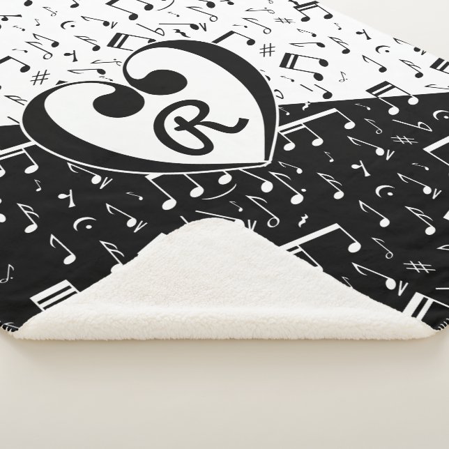 Couverture Sherpa Musique d'amour noir et blanc monogramme (3/4)