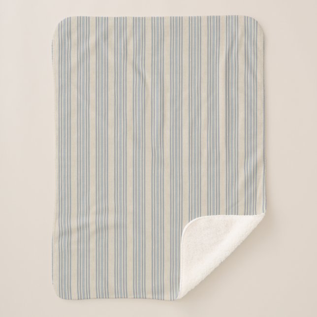 Couverture Sherpa Muted Distressed Blue Farmhouse Ticking Stripe (Devant)