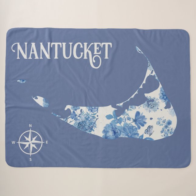 Couverture Sherpa Nantucket bleu et blanc Sherpa Blanket (Devant (Horizontal))