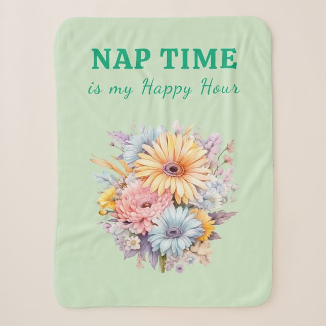 Couverture Sherpa Nap time happy hour flowers green (Devant)