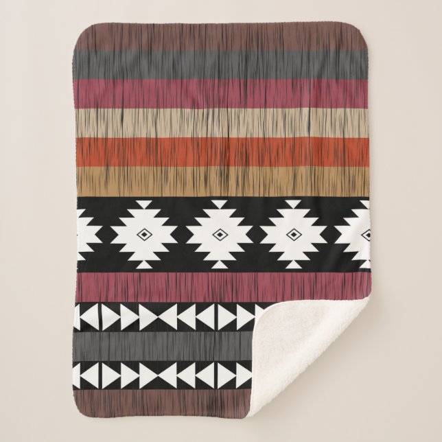 Couverture Sherpa Native Ethnic Colorful Lines Motif (Devant)
