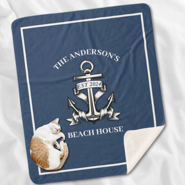 Couverture Sherpa Nautical Beach House Nom de famille Est Ship Ancre (Nautical Beach House Family Name Est Ship Anchor Sherpa Blanket)