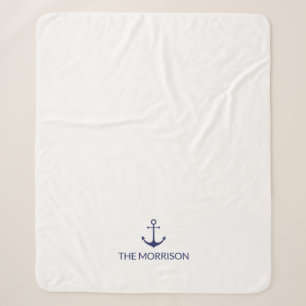 Couverture Sherpa Nautical Custom Boat Name Marine bleu ancre blanch