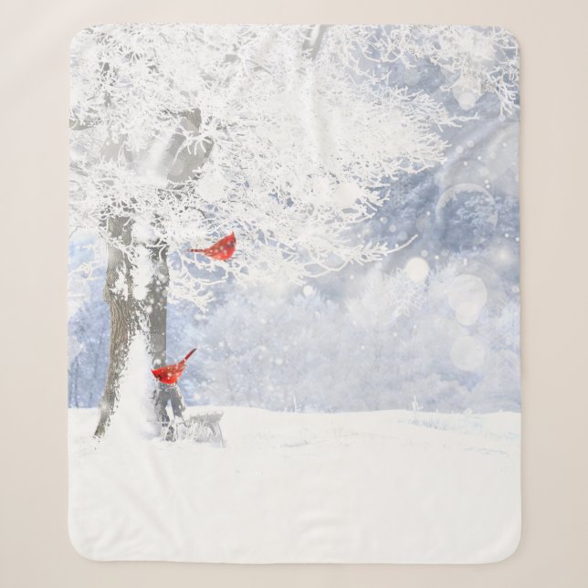 Couverture Sherpa Neige Frost Cardinal Oiseaux rouges Nature Art (Devant)