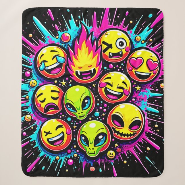 Couverture Sherpa Neon Funky Emoji Mix (Devant)