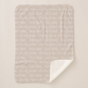 Couverture Sherpa Neutre Beige Baby Blanket nom répété