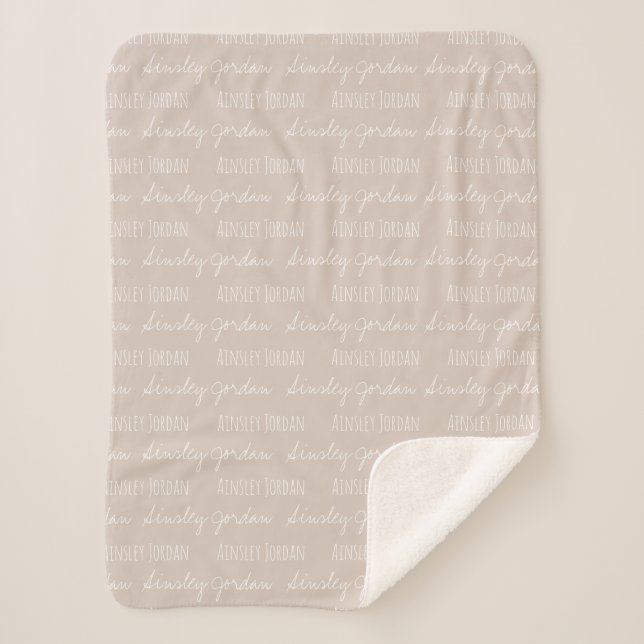 Couverture Sherpa Neutre Beige Baby Blanket nom répété (Devant)