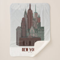 New York dans les nuages - Rouge foncé et vert