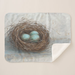 Couverture Sherpa Nid rustique d'oiseau - bleu
