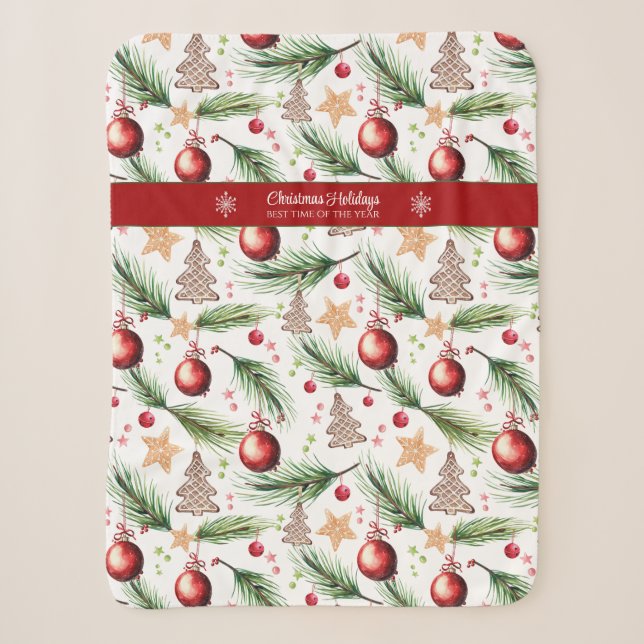 Couverture Sherpa Noël Aquarelle Vacances Décoration Motif (Devant)