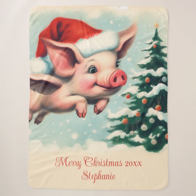 Couverture Sherpa Noël aux cochons volants (Devant)