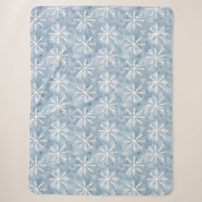 Couverture Sherpa Noël aux flocons blancs bleus (Devant)