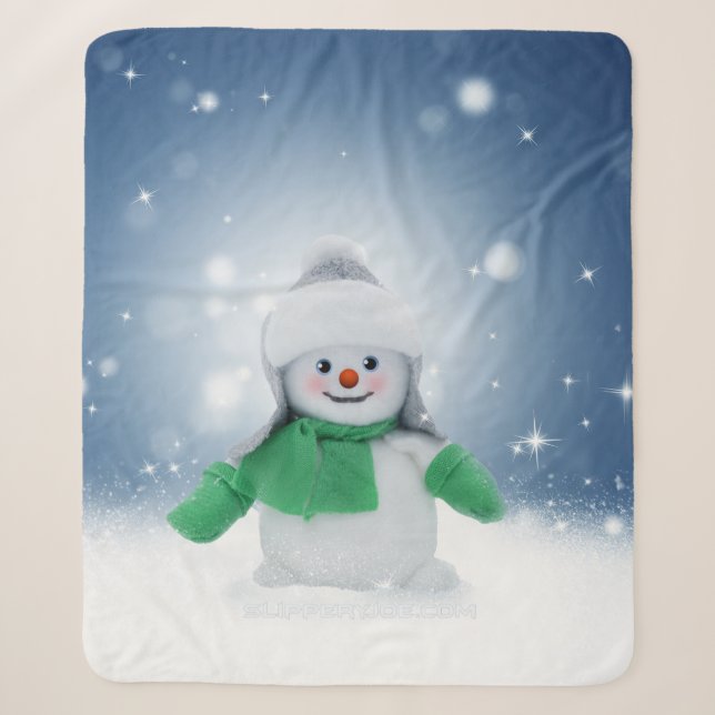 Couverture Sherpa Noël bonhomme de neige SlipperyJoe foulard vert m (Devant)
