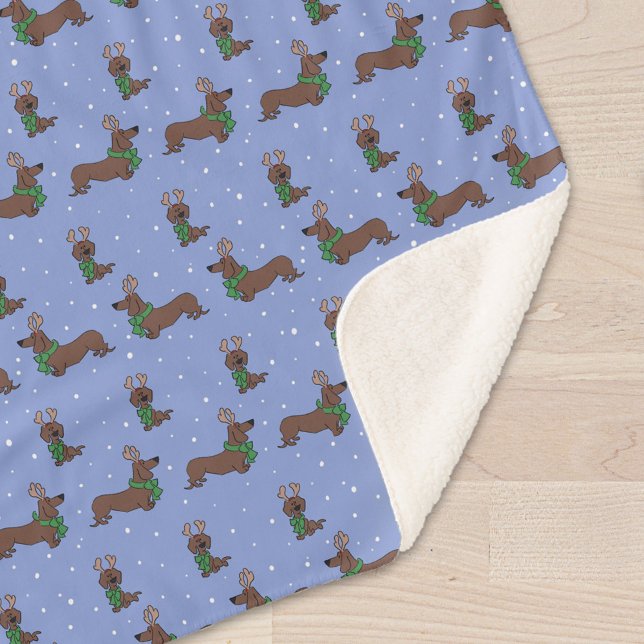 Couverture Sherpa Noël Dachshund Reindeer mignon Motif (Créateur téléchargé)