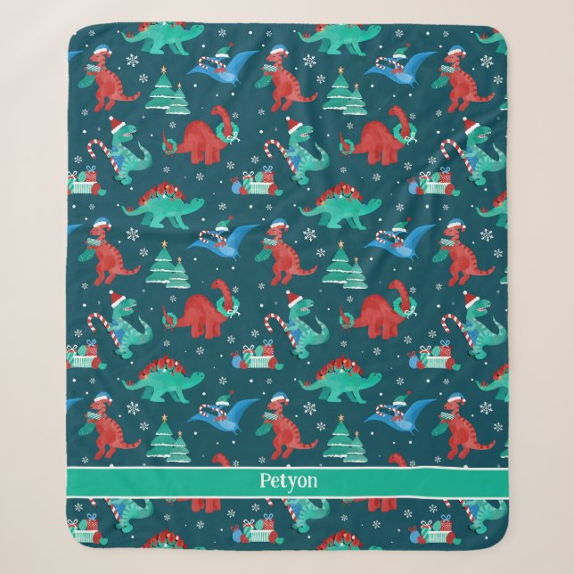 Couverture Sherpa Noël Dinosaure Enfants Fun Holiday Personnalisé (Devant)