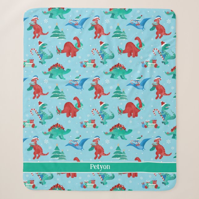 Couverture Sherpa Noël Dinosaure Enfants Fun Holiday Personnalisé (Devant)