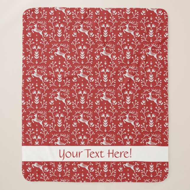 Couverture Sherpa Noël floral des rennes blancs rouges scandinaves (Devant)