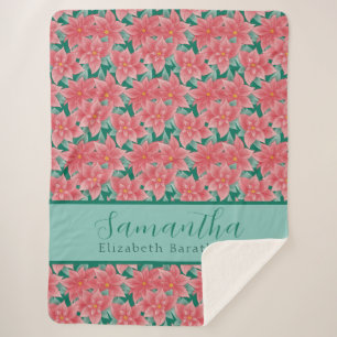 Couverture Sherpa Noël Floral Poinsettia Nom personnalisé