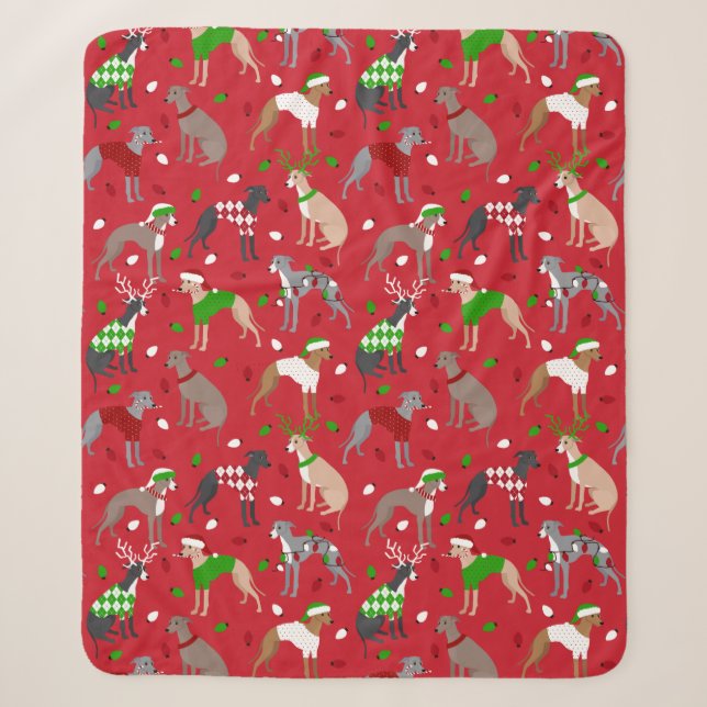 Couverture Sherpa Noël italien Greyhound Chien Sherpa Blanket (Devant)