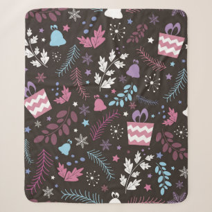 Couverture Sherpa Noël sans couture motif avec arbre, neige, cadeau