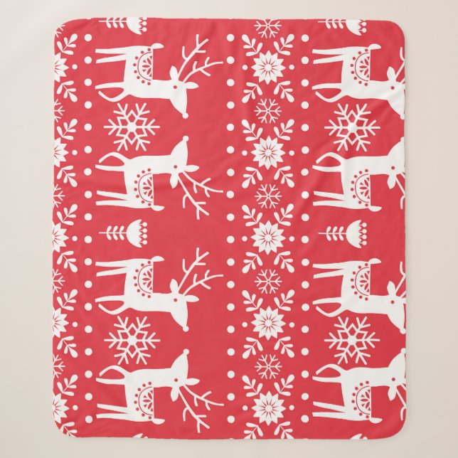 Couverture Sherpa Noël scandinave : Snowflakes & Deer (Devant)