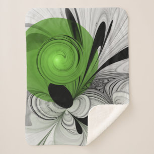 Couverture Sherpa Noir Abstrait et blanc avec art fractal vert