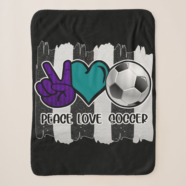 Couverture Sherpa Noir et blanc Striped Peace Love Soccer (Devant)