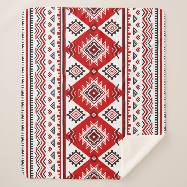 Couverture Sherpa Noir noir rouge, motifs ukrainiens. (Devant)