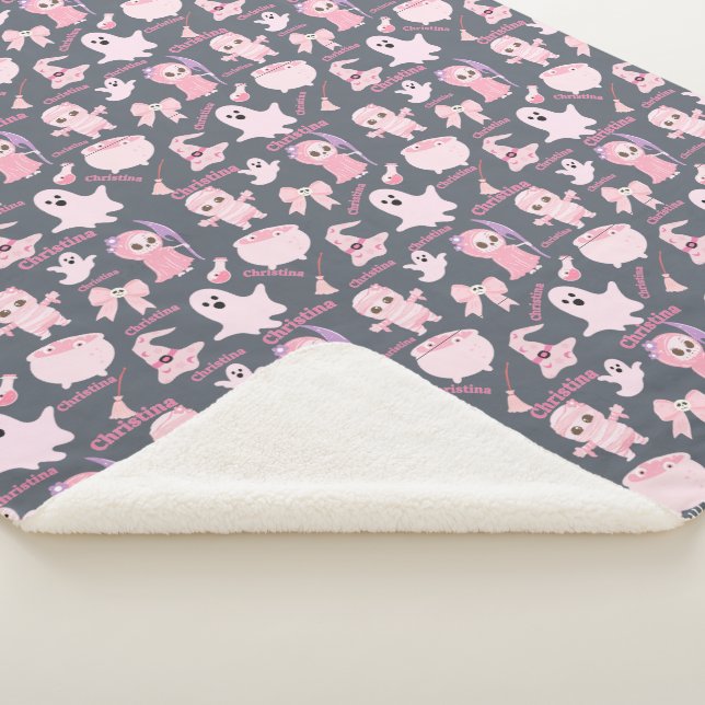 Couverture Sherpa Nom Blanche rose mignonne Halloween (3/4)