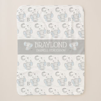 Couverture Sherpa Nom de bébé éléphant garçon bleu et gris