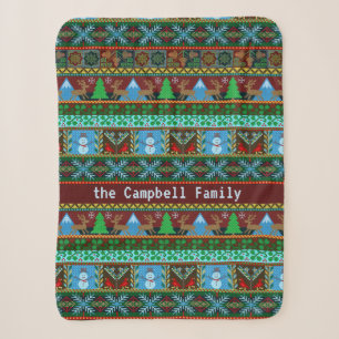 Couverture Sherpa Nom de famille du renne   de bonhommes de neige de