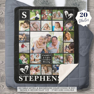 Couverture Sherpa Nom de famille Monogramme Citation Coeur 20 Photo 