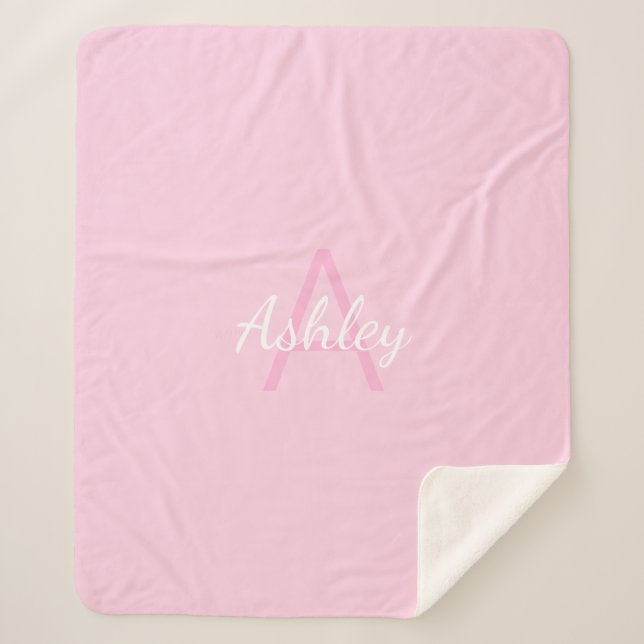Couverture Sherpa Nom de la fille mignonne Monogrammed | Rose et bla (Devant)