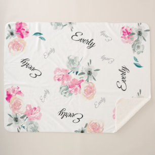 Couverture Sherpa Nom de la petite fille couleur d'eau couleur rose 