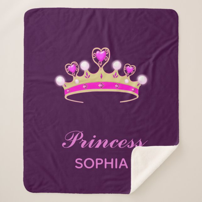 Couverture Sherpa Nom de la princesse tiara rose violet (Devant)