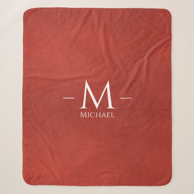 Couverture Sherpa Nom de monogramme personnalisé Revêtement en cuir  (Devant)