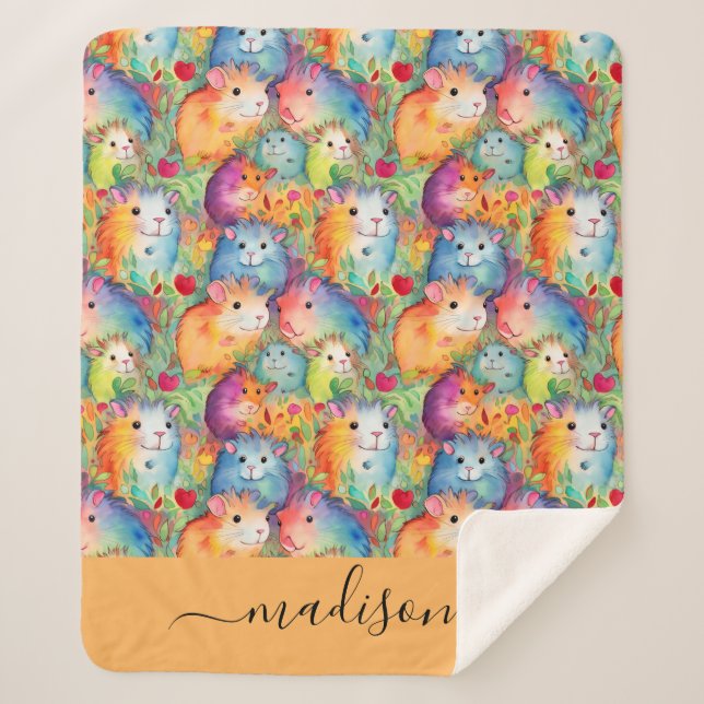 Couverture Sherpa Nom de script de motif de cochons d'Inde mignons (Devant)