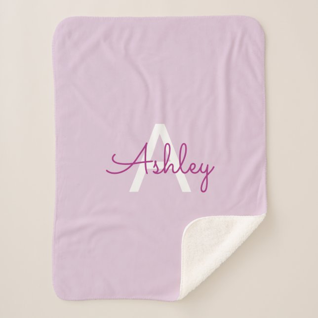 Couverture Sherpa Nom de script & monogramme | Magenta & Violet clai (Devant)