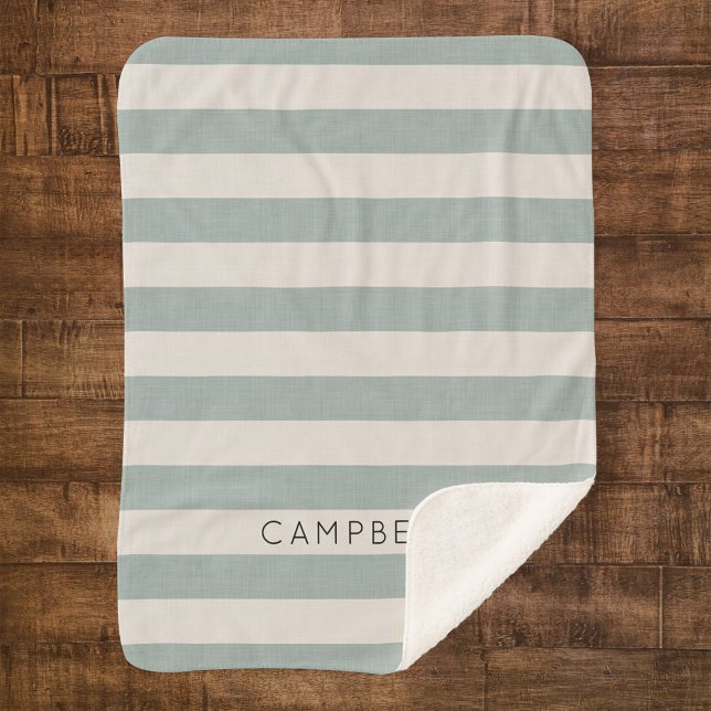 Couverture Sherpa Nom des bandes bleues Monogramme | Ferme moderne (Créateur téléchargé)